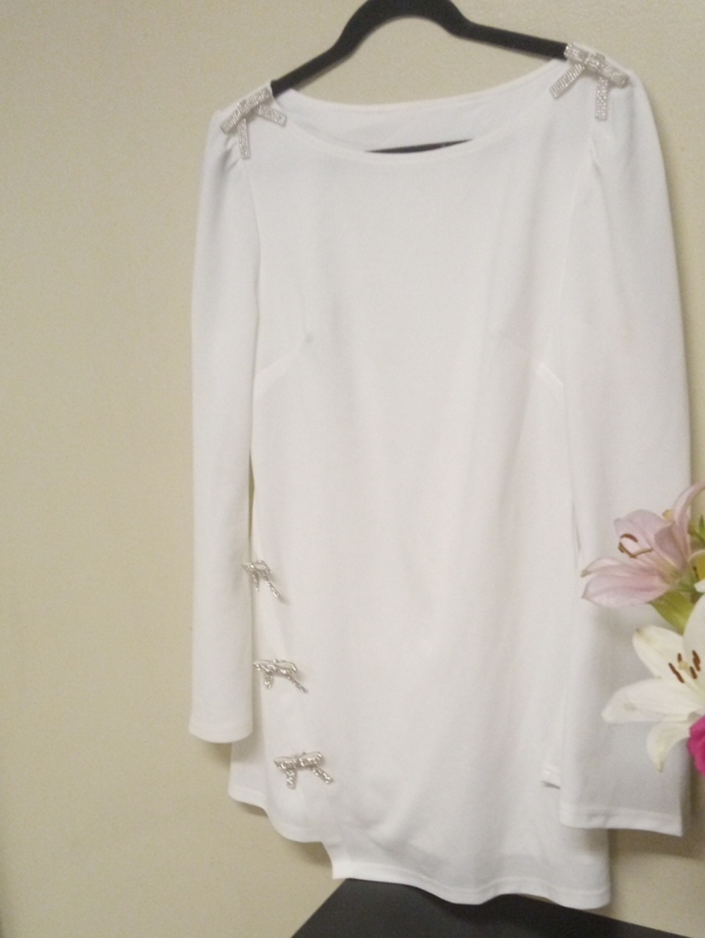 CIDER Asymmetrical Dress With Bow Rhinestone Size L - Picture 3 of 8